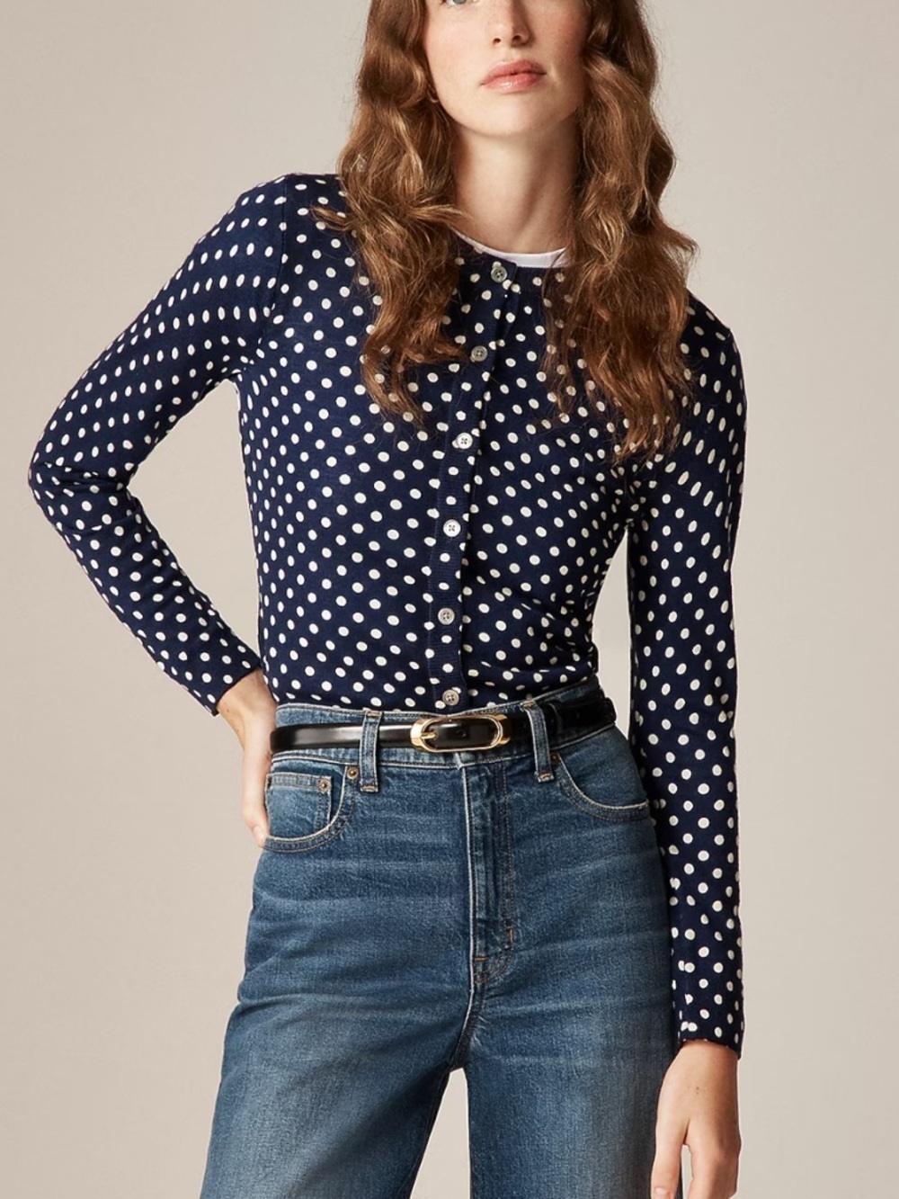 J crew Carolyn cardigan in polka-dot merino wool